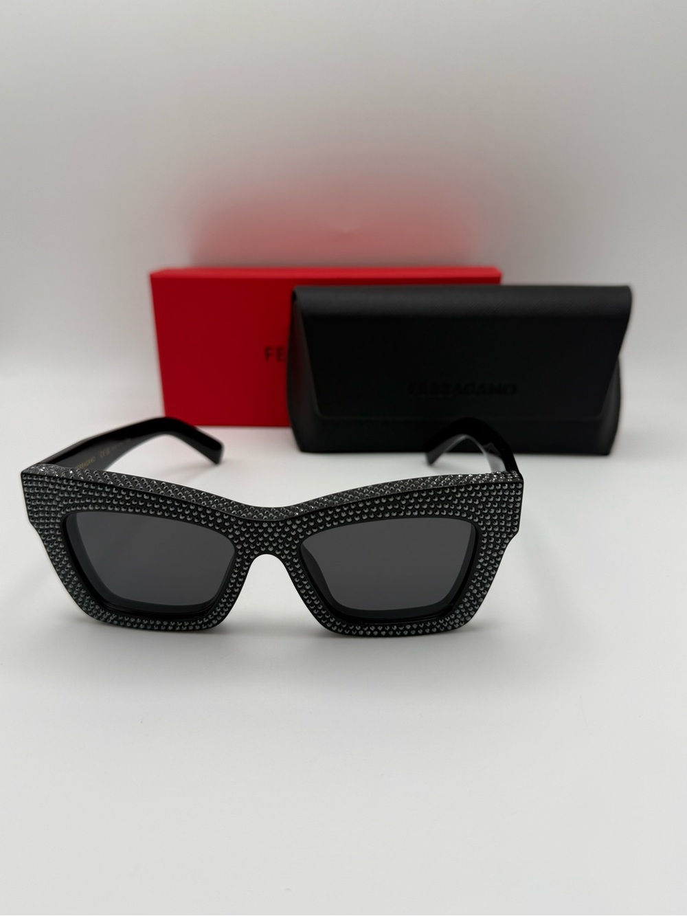 Salvatore Ferragamo Swarovski Crystal Rectangular Frame Sunglasses